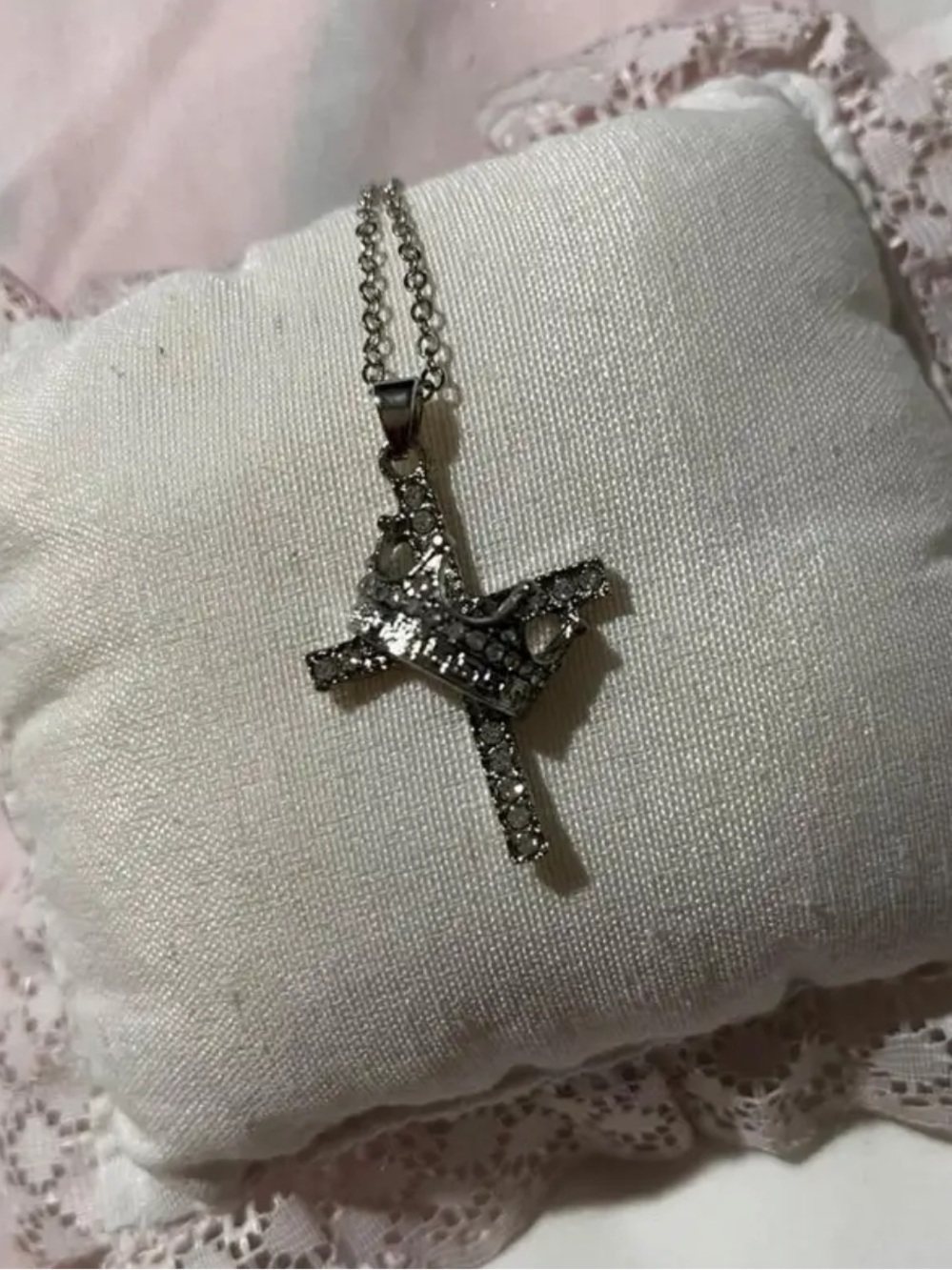 Silver plated Crystal Cross Pendant Necklace - Women's Jewelry - Picture 2 of 2